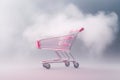 Generative AI, pink shopping cart on pink background, minimalistic shop online, free delivery, discounts