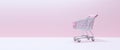 Generative AI, pink shopping cart on pink background, minimalistic shop online, free delivery, discounts