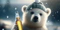 Generative AI Polar bear with a bottle of beer in winter