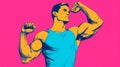 Generative AI Pop Art Muscular Man- Royalty Free Stock Photo