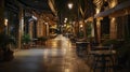 Generative AI Portales street with restaurants in evening Logrono Spain business concept.
