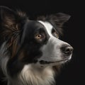 Generative AI. Portrait of a Border collie dog face closeup, detailed cinema graphic with shallow depth of field