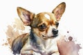 Generative AI. Portrait of a Chihuahua, a popular dog breed. Head of a toy terrier on watercolor background