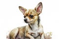 Generative AI. Portrait of a Chihuahua, a popular dog breed. Head of a toy terrier on watercolor background