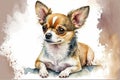 Generative AI. Portrait of a Chihuahua, a popular dog breed. Head of a toy terrier on watercolor background