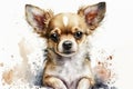 Generative AI. Portrait of a Chihuahua, a popular dog breed. Head of a toy terrier on watercolor background