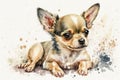 Generative AI. Portrait of a Chihuahua, a popular dog breed. Head of a toy terrier on watercolor background