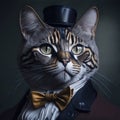 Generative ai of portrait of a distinguished gentleman cat with classic hat. Cat portrait. Royalty Free Stock Photo
