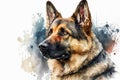 Generative AI. Portrait of a German Shepherd Dog. Watercolor Animal Illustration