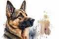 Generative AI. Portrait of a German Shepherd Dog. Watercolor Animal Illustration