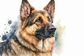 Generative AI. Portrait of a German Shepherd Dog. Watercolor Animal Illustration