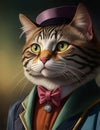 Generative ai of portrait of vintage doctor cat from 1800s. Vintage cat portrait of classic distinguished gentleman cat.