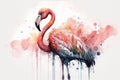 Generative AI. Portret of a Flamingo bird, watercolor painting.
