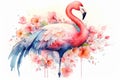 Generative AI. Portret of a Flamingo bird, watercolor painting. Red flamingo