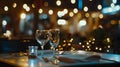 Generative AI portrtait of beautiful outdoor and indoor restaurant view in night illumination business concept. Royalty Free Stock Photo