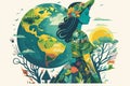 Generative AI. Poster for Mother Earth Day with the image of a beautiful woman in the image of nature. Cartoon