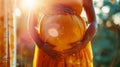 Generative AI pregnant woman health pregnancy motherhood procreation concept closeup belly of a pregnant woman wom