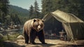 Generative AI. The problem danger of feeding wild animals and the bear coming out to people. A brown bear came to a