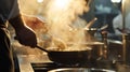 Generative AI Professional kitchen in the hotel restaurant closeup of chef preparing risotto on the stove business