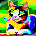 Generative AI, Psychedelic abstract portrait of kitten in multi-colored blocks