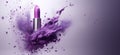 Generative AI, Purple lipstick, powder splashes and smoke on purple