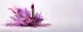 Generative AI, Purple lipstick, powder splashes and smoke on purple