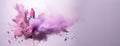 Generative AI, Purple lipstick, powder splashes and smoke on purple