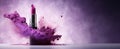 Generative AI, Purple lipstick, powder splashes and smoke on purple