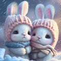 Rabbits in the snow fairytale