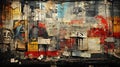 Generative AI, random collage of paper pieces and words, painted wall, street graffiti Royalty Free Stock Photo