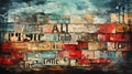 Generative AI, random collage of paper pieces and words, painted wall, street graffiti Royalty Free Stock Photo