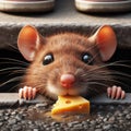 Generative AI rat in urban street gutter cartoon