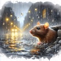 Generative AI rat in urban street gutter cartoon