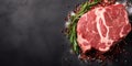 Raw fresh meat lamb mutton saddle Gray background Top view 1