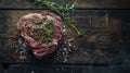 Generative AI Raw Ribeye steak with spices and herbs Dry aged meat traditional food for grill A trendy hard light