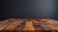 Generative AI Real wood table top texture on dark room interior design backgroundFor create product display or des Royalty Free Stock Photo