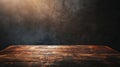 Generative AI Real wood table top texture on dark room interior design backgroundFor create product display or des Royalty Free Stock Photo