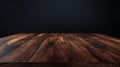 Generative AI Real wood table top texture on dark room interior design backgroundFor create product display or des Royalty Free Stock Photo