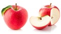 Generative AI Red apple . Whole apple, half and a slice on white background. Red appl set business concept