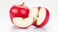 Generative AI Red apple . Whole apple, half and a slice on white background. Red appl set business concept