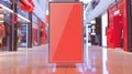 Generative AI red blank sign inside shopping mall mock up advertise display frame setting over the clothes line in Royalty Free Stock Photo