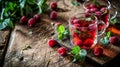 Red fruit tea with raspberry and mint 1 Royalty Free Stock Photo