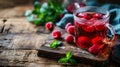 Red fruit tea with raspberry and mint 4 Royalty Free Stock Photo