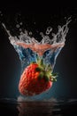 Generative AI. Red ripe strawberry splashing into water