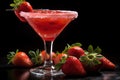 Generative AI. Red strawberry daiquiri cocktail or mocktail in glass