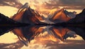 Generative AI, Reflections at Sunset: A Mountain Lake Mirage