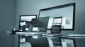 Generative AI Responsive web page layout on computer tablet and smart phone display business concept. Royalty Free Stock Photo