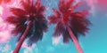 Generative AI, retro california coconut palms. Hawaii palm trees at sunset.