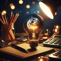 Generative AI retro light bulb is glowing in the dark