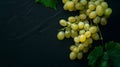 Generative AI Ripe white grapes with leaves on a black background Copy space Flat layTop view business concept. Royalty Free Stock Photo